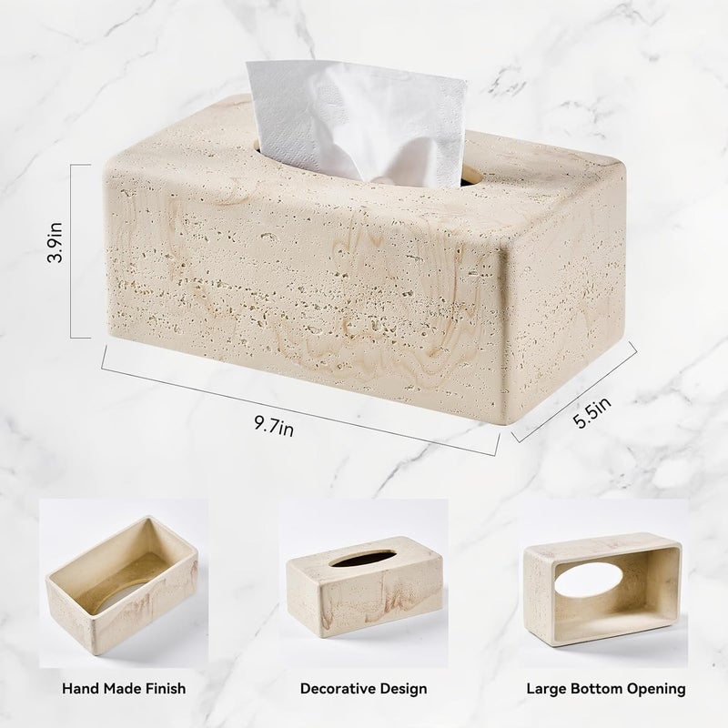 Polytree Natural Travertine Textures Tissue Box Cover Rectangular (Only Suitable for Standard Sized Tissue Box) for Decor,Resin Tissue Box for Bathroom Countertop,Bedside,Office（Made of Resin, Height of 4 in - Image 2